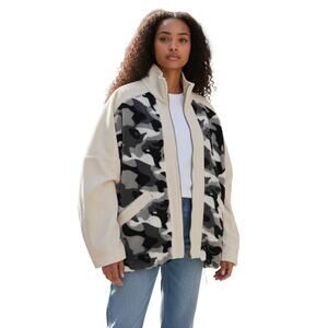 White Birch Jacket Size Small Camo Gray Panels Beige Corduroy Body Full Zip